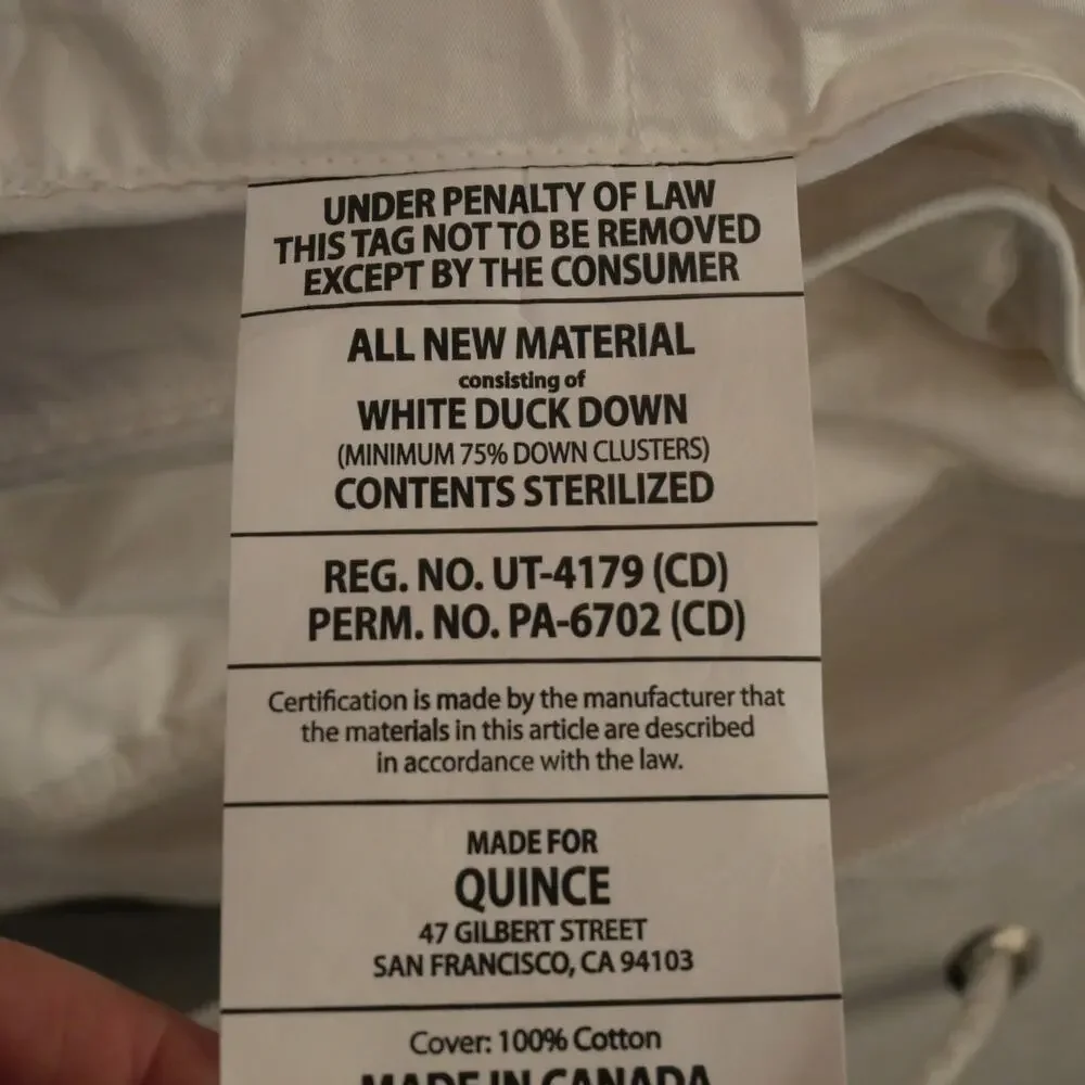 NEW Quince Full Queen  Duck Down Duvet Insert All Season Premium